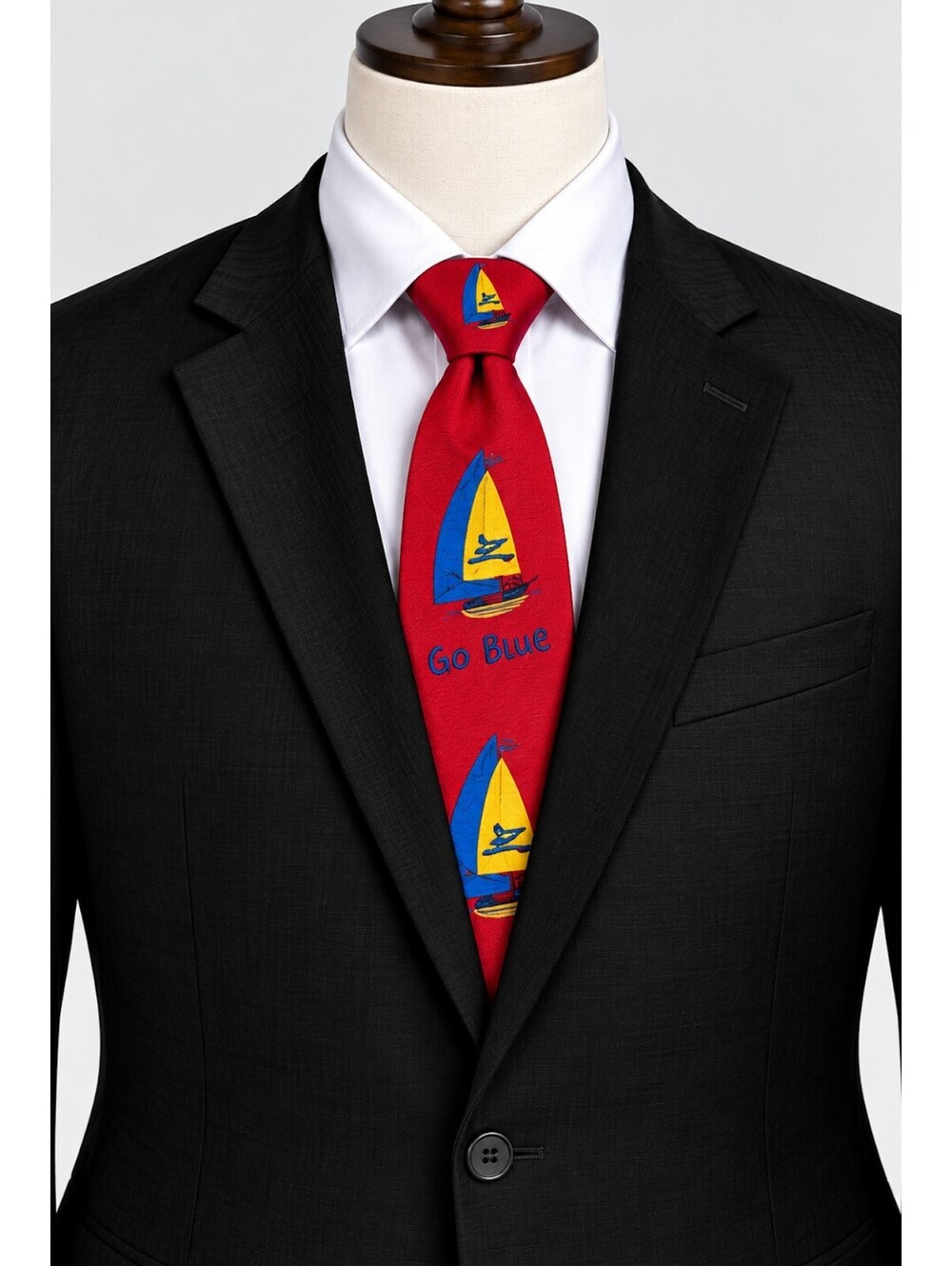 Vintage Red 'Go Blue' Sailboat Patterned Tie